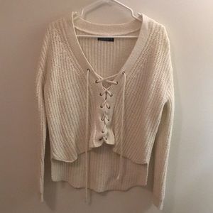Lace up cream sweater